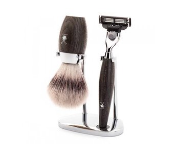 Muhle Kosmo scheerset in bog oak - Gillette® Mach3® - kwast silvertip fibre