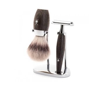 Muhle Kosmo scheerset in bog oak - safety razor - kwast silvertip fibre