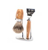 Muhle Kosmo scheerset in olijfhout - Gillette® Fusion5™ - kwast silvertip dassenhaar