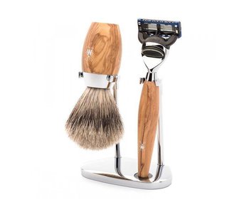 Muhle Kosmo scheerset in olijfhout - Gillette® Fusion5™ - kwast silvertip dassenhaar