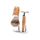 Kosmo scheerset in olijfhout - safety razor - kwast silvertip dassenhaar