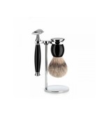 Muhle Sophist scheerset in zwart edelhars - safety razor - kwast silvertip dassenhaar