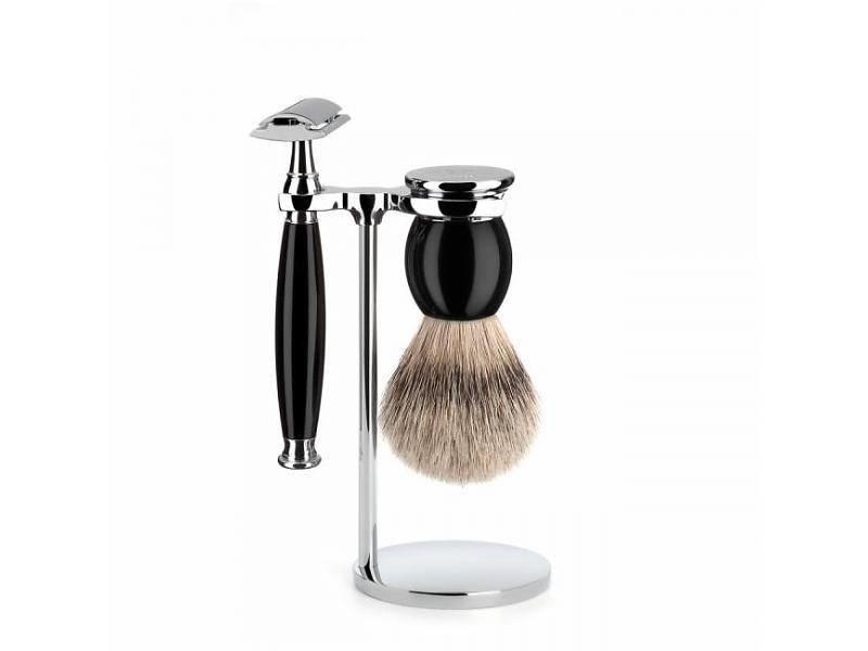 Muhle Sophist scheerset in zwart edelhars - safety razor - kwast silvertip dassenhaar