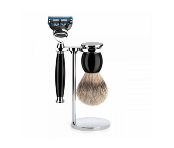 Muhle Sophist scheerset in zwart edelhars - Gillette® Fusion5™ - silvertip dassenhaar