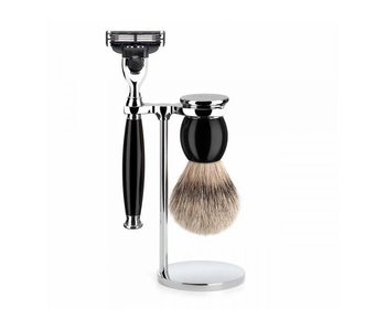 Muhle Sophist scheerset in zwart edelhars - Gillette® Mach3® - silvertip dassenhaar