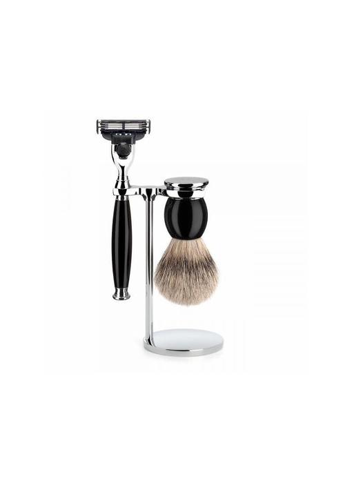 Muhle Sophist scheerset in zwart edelhars - Gillette® Mach3® - silvertip dassenhaar