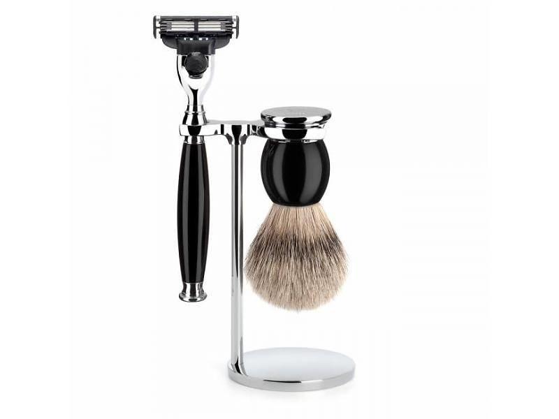 Muhle Sophist scheerset in zwart edelhars - Gillette® Mach3® - silvertip dassenhaar