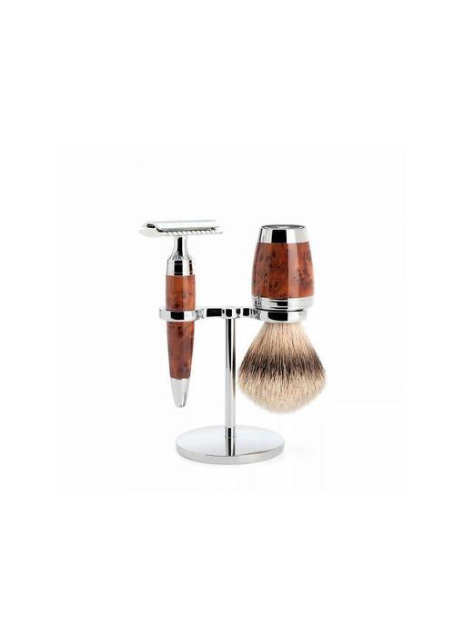 Muhle Stylo scheerset in thuja - safety razor - kwast silvertip dassenhaar