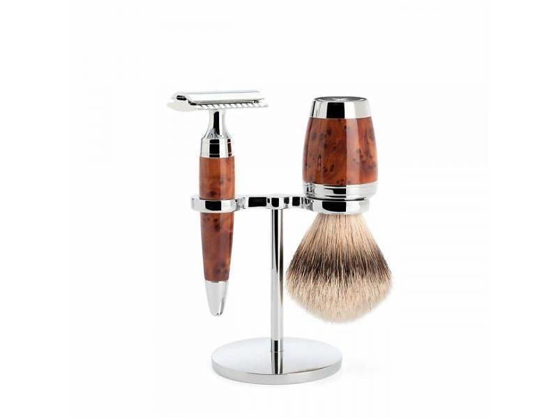 Muhle Stylo scheerset in thuja - safety razor - kwast silvertip dassenhaar