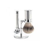 Muhle Traditional scheerset in chroom - safety razor - kwast silvertip dassenhaar