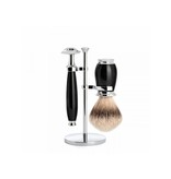 Muhle Purist scheerset in zwart edelhars - safety razor - kwast silvertip dassenhaar