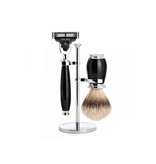 Muhle Purist scheerset in zwart edelhars - Gillette® Mach3® - kwast silvertip dassenhaar