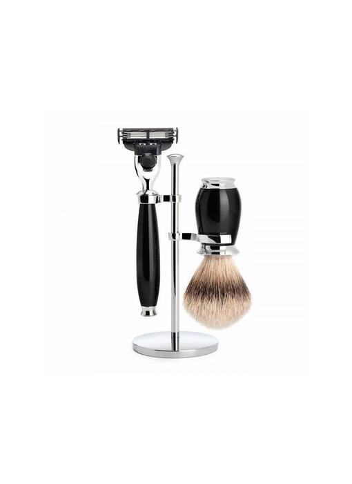 Muhle Purist scheerset in zwart edelhars - Gillette® Mach3® - kwast silvertip dassenhaar