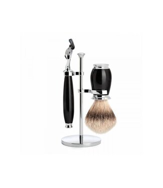 Muhle Purist scheerset in zwart edelhars - Gillette® Fusion5™ - kwast silvertip dassenhaar