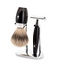 Muhle Kosmo scheerset in zwart edelhars - safety razor - kwast silvertip dassenhaar