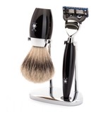 Muhle Kosmo scheerset in zwart edelhars - Gillette® Fusion5™ - kwast silvertip dassenhaar