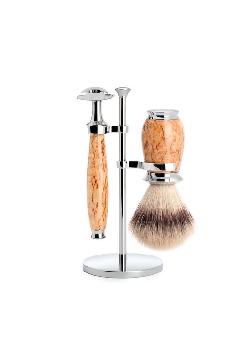 Muhle Purist scheerset in berk - safety razor - kwast silvertip fibre