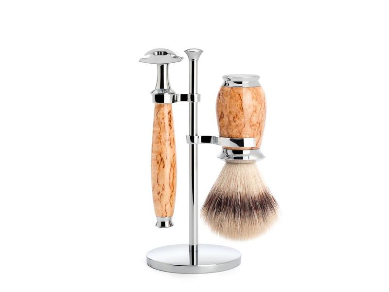 Muhle Purist scheerset in berk - safety razor - kwast silvertip fibre