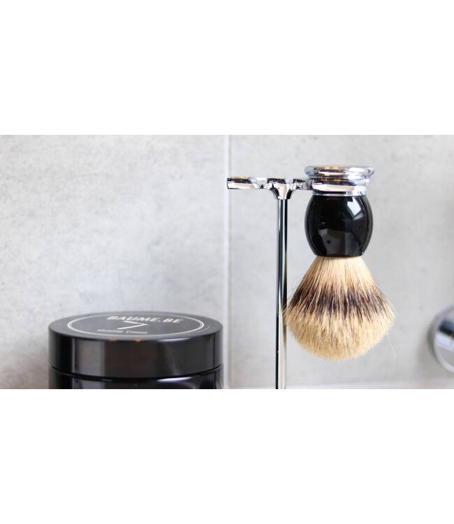 Muhle Sophist scheerset in zwart edelhars - safety razor - kwast silvertip dassenhaar
