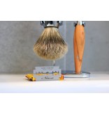 Muhle Kosmo scheerset in olijfhout - safety razor - kwast silvertip dassenhaar