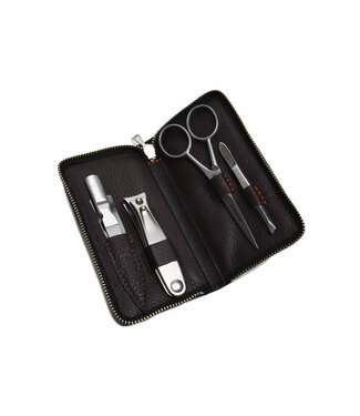 Dreiturm 4-delig bruin etui met moustacheschaar