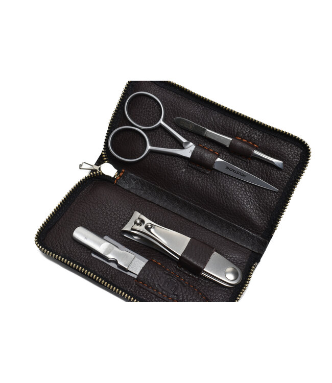 Dreiturm 4-delig bruin etui met moustacheschaar