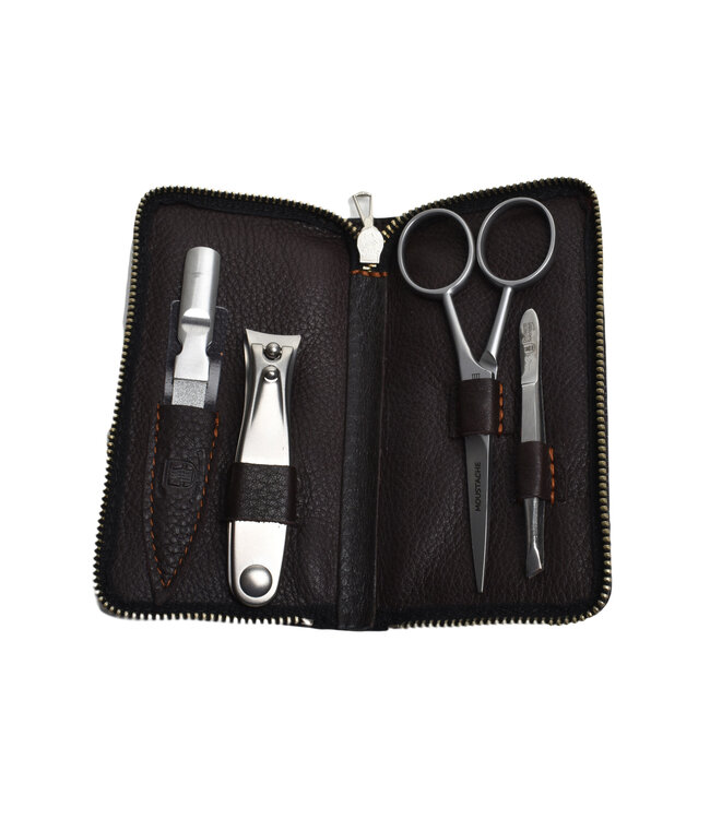 Dreiturm 4-delig bruin etui met moustacheschaar