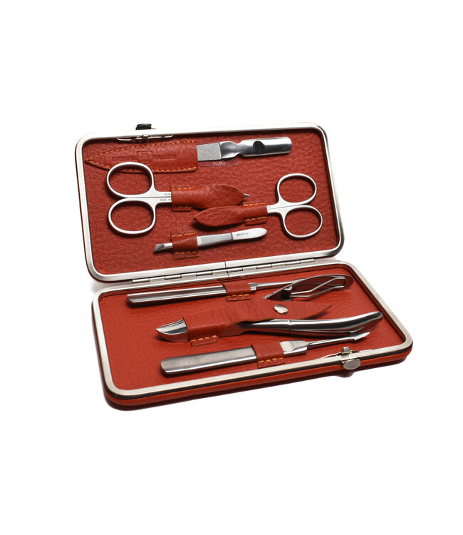 Dreiturm 7-delig etui met nageltang en 2 scharen - terracotta leder (hardcase)