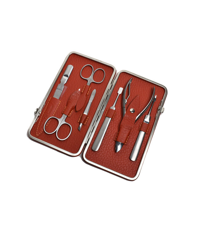Dreiturm 7-delig etui met nageltang en 2 scharen - terracotta leder (hardcase)