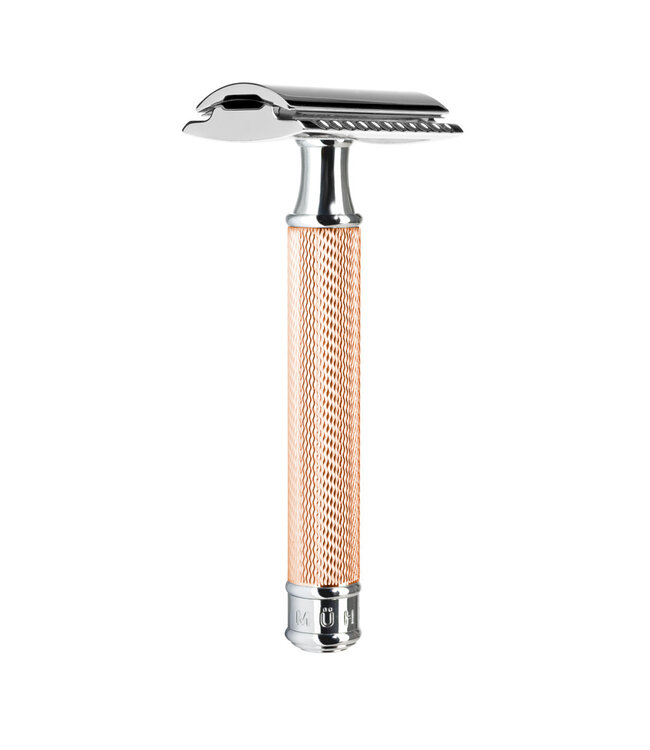 Muhle Traditional scheerset in rosé goud - safety razor - kwast silvertip fibre