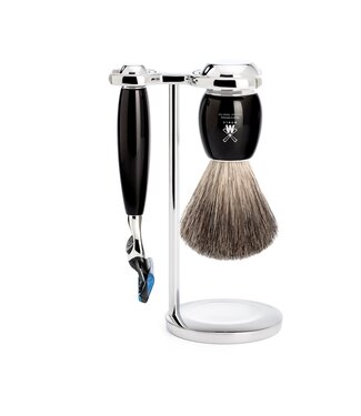 Muhle Vivo scheerset in zwart edelhars - Gillette® Fusion5™ - kwast black fibre