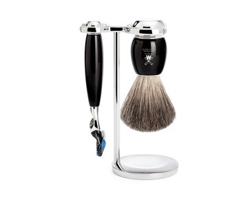 Muhle Vivo scheerset in zwart edelhars - Gillette® Fusion5™ - kwast black fibre