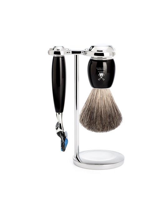 Muhle Vivo scheerset in zwart edelhars - Gillette® Fusion5™ - kwast black fibre