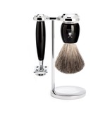 Muhle Vivo scheerset in zwart edelhars - safety razor - kwast zwart dassenhaar