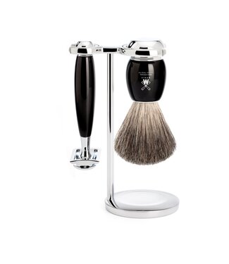 Muhle Vivo scheerset in zwart edelhars - safety razor - kwast black fibre