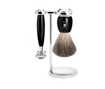 Muhle Vivo scheerset in zwart edelhars - safety razor - kwast zwart dassenhaar