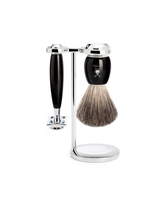 Muhle Vivo scheerset in zwart edelhars - safety razor - kwast zwart dassenhaar