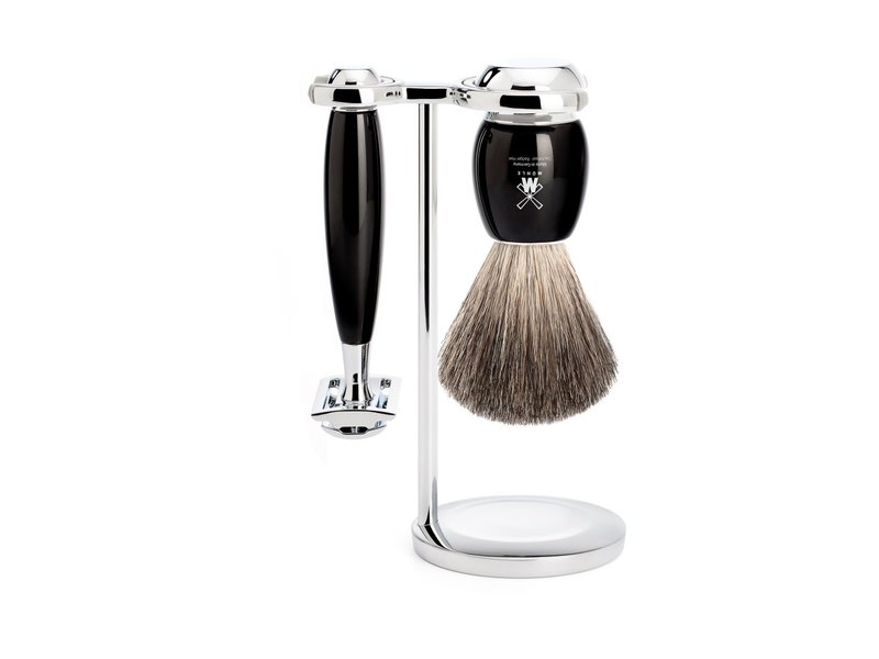 Muhle Vivo scheerset in zwart edelhars - safety razor - kwast zwart dassenhaar