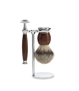 Muhle Sophist scheerset in ironwood - safety razor - kwast silvertip dassenhaar