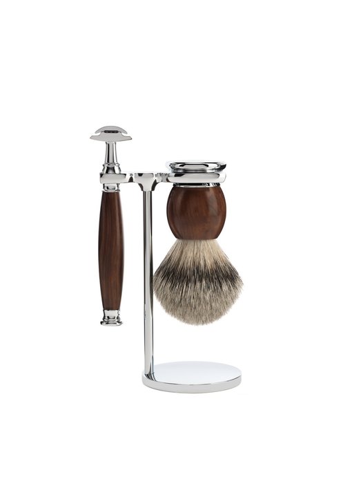 Muhle Sophist scheerset in ironwood - safety razor - kwast silvertip dassenhaar