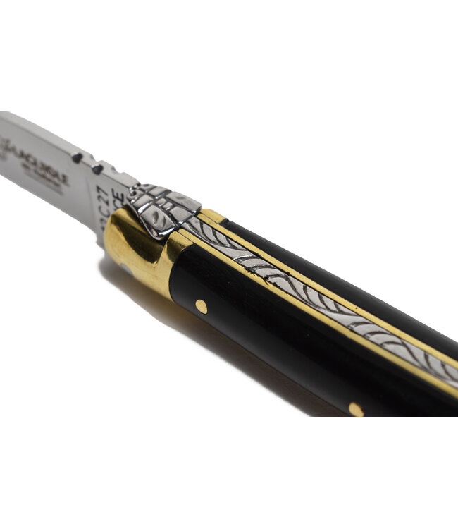 Laguiole en Aubrac 9cm geperste hoorn - messing eindstukken - glanzend