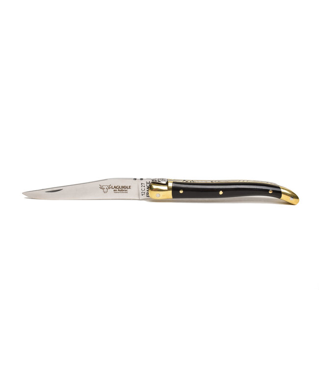 Laguiole en Aubrac 9cm geperste hoorn - messing eindstukken - glanzend