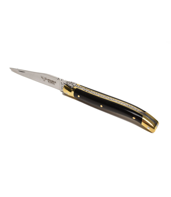 Laguiole en Aubrac 9cm geperste hoorn - messing eindstukken - glanzend