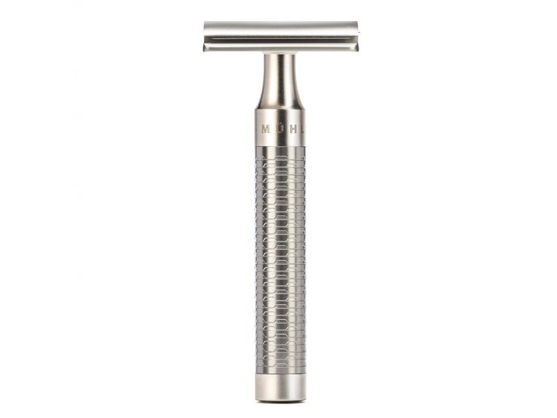 Muhle Rocca scheerset in zilver rvs - safety razor - kwast silvertip fibre