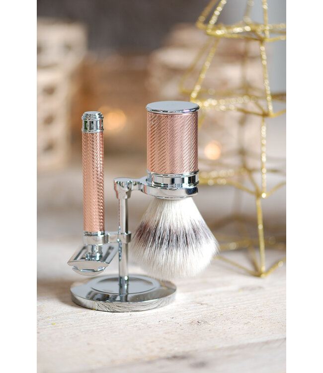 Muhle Traditional scheerset in rosé goud - safety razor - kwast silvertip fibre