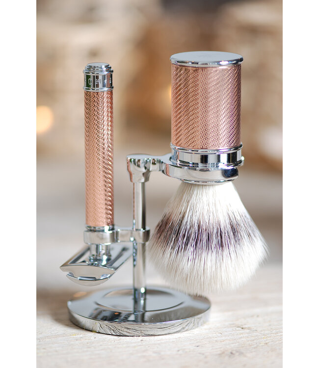 Muhle Traditional scheerset in rosé goud - safety razor - kwast silvertip fibre