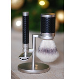 Muhle Rocca scheerset in zwart/zilver rvs - safety razor- kwast silvertip fibre