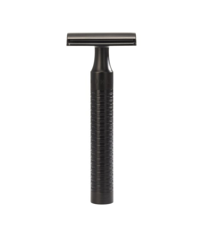 Muhle Rocca scheerset in zwart rvs - safety razor - kwast silvertip fibre