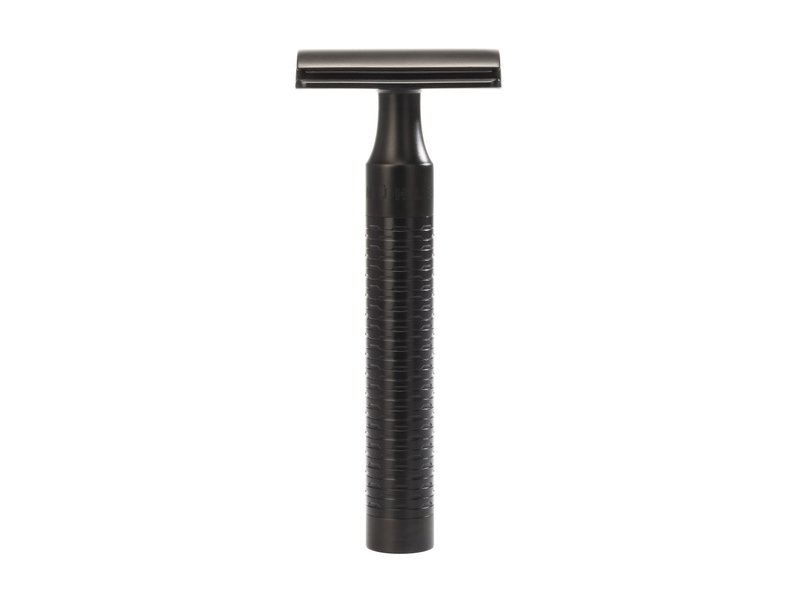 Muhle Rocca scheerset in zwart rvs - safety razor - kwast silvertip fibre