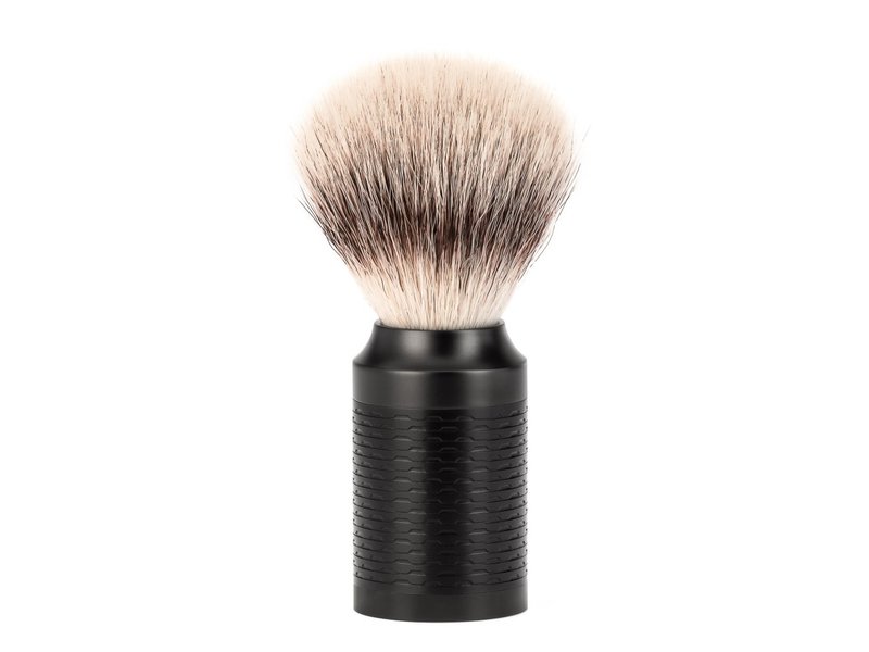 Muhle Rocca scheerset in zwart rvs - safety razor - kwast silvertip fibre